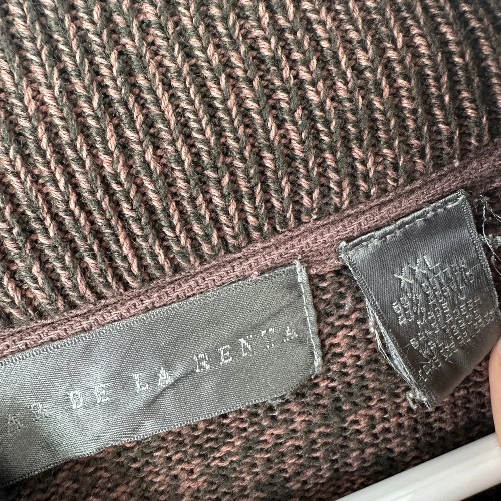 Oscar de la Renta Knit Button Sweater Pullover‎ Mock Neck Brown Pink Henley XXL